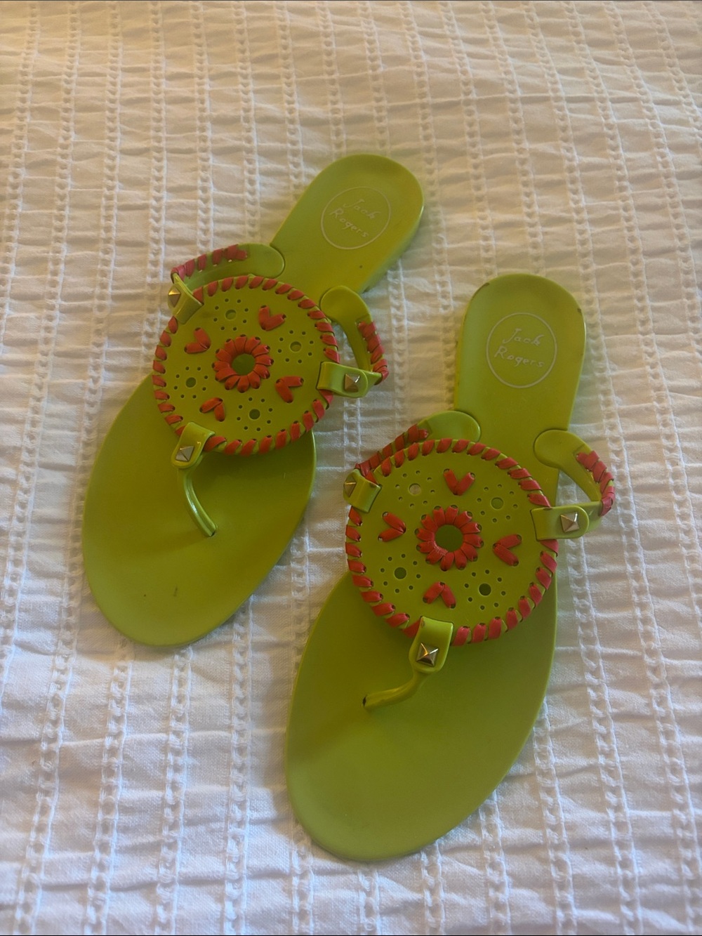 Jack Rogers Lime Green Sandals with Pink Braided Trim